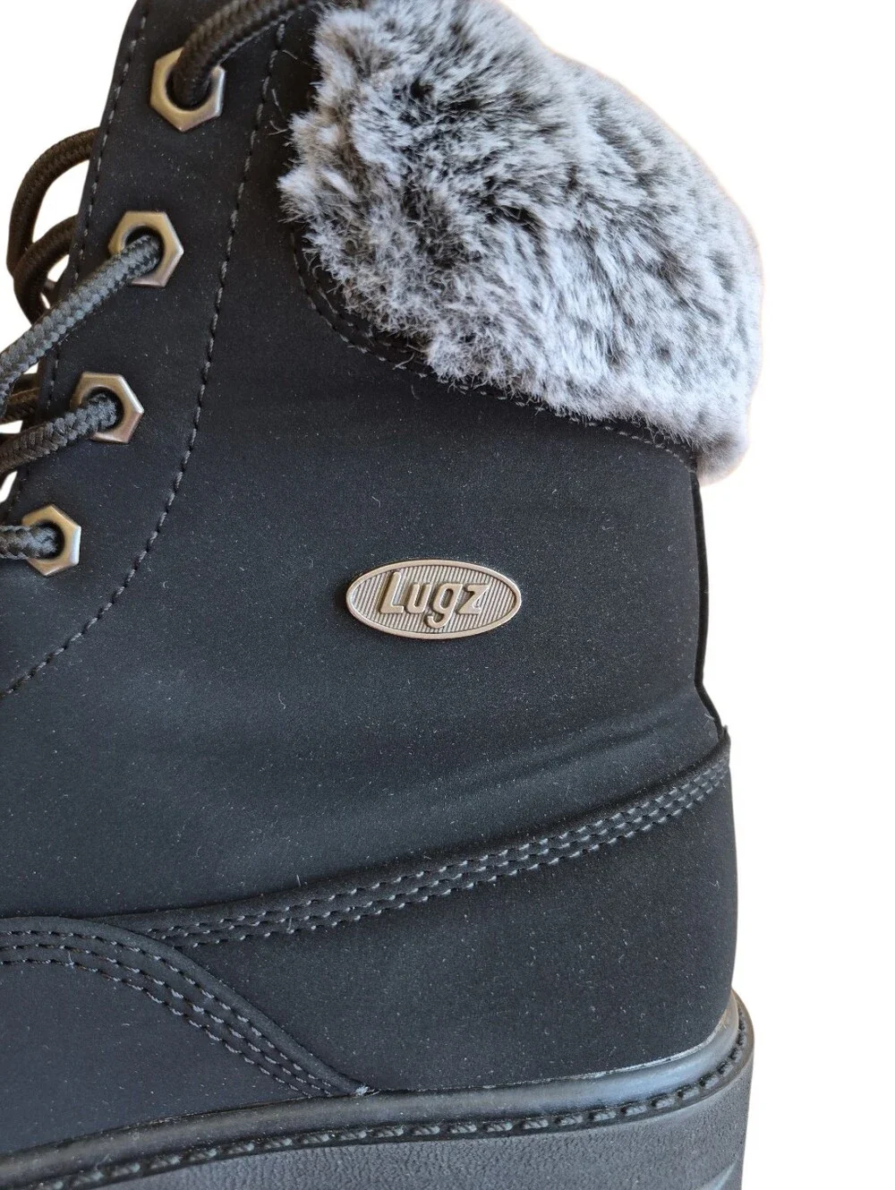 Lugz Empire Hi Fur Women's Boots Lace Up Black/Black Charcoal Size 9.5M